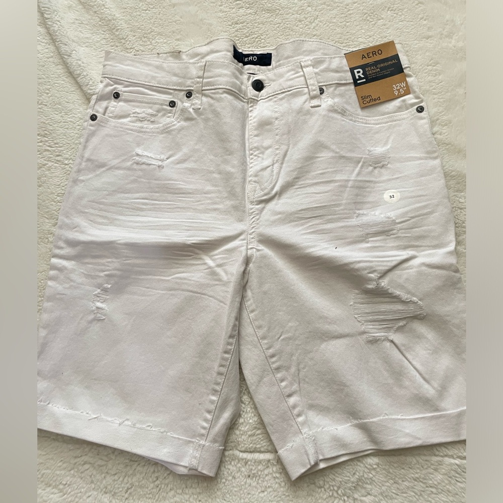 White aero jean shorts